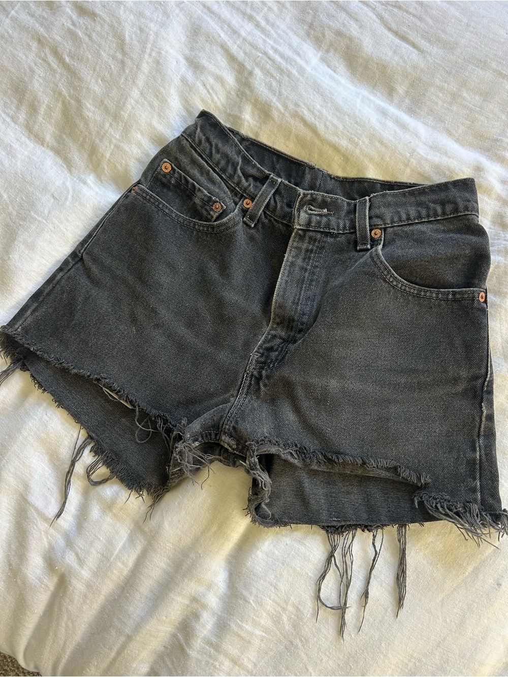 High-Rise Washed Black Vintage Levi’s Denim Shorts